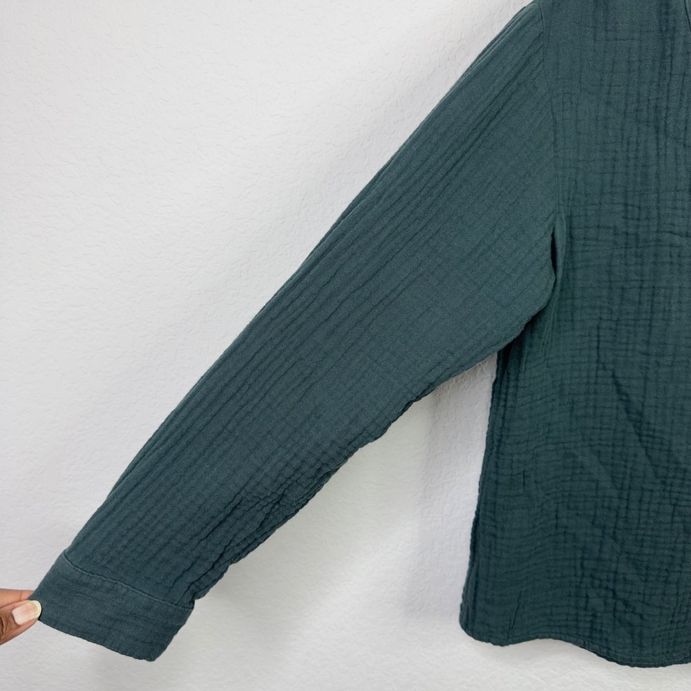 Madewell Shirt Womens S Green Textured Gauzy Henley‎ Minimalist Boho Neutral - Picture 3 of 8